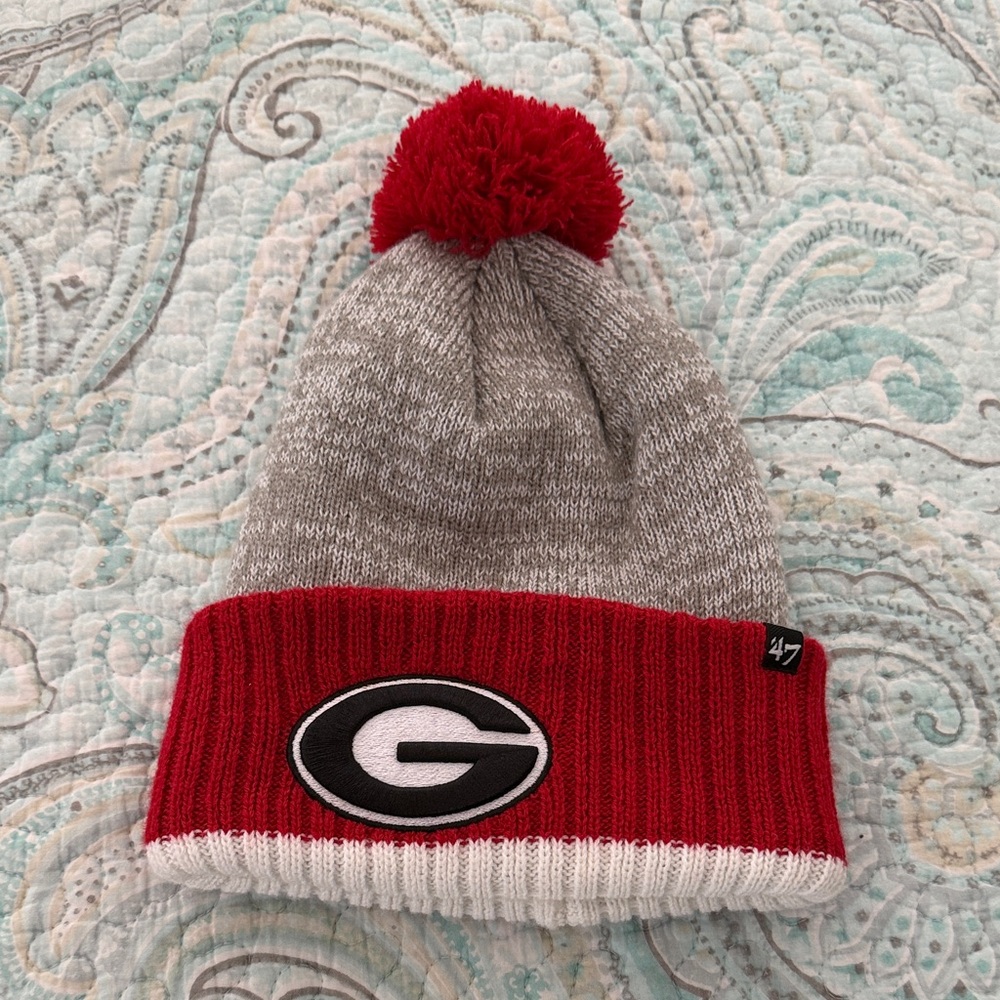 47 Brand Red and Gray Kids Beanie with Pom-Pom